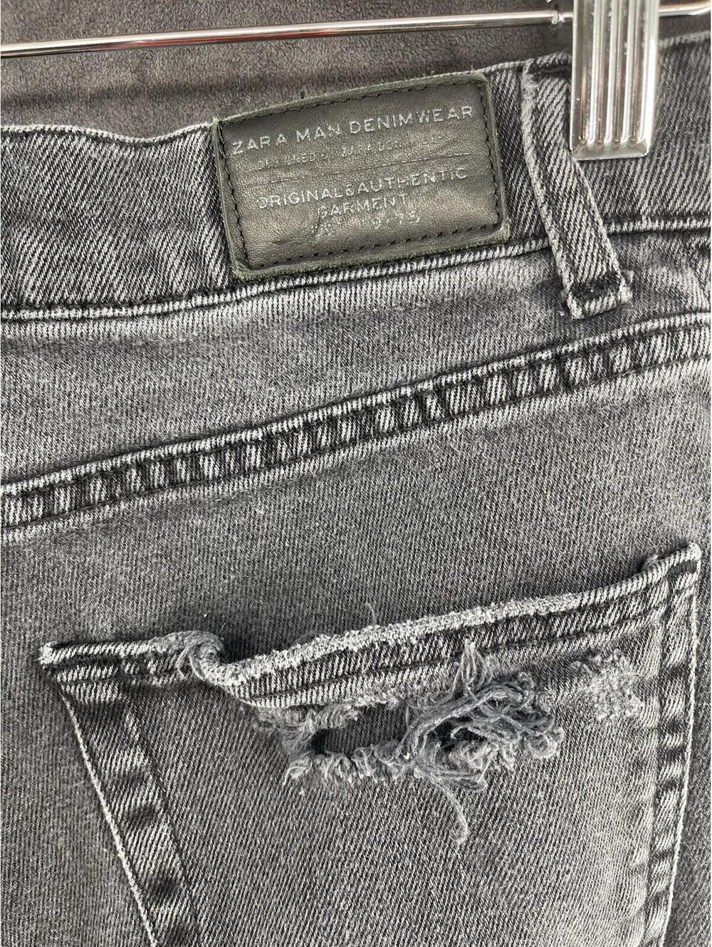 Zara Man Distressed Gray Jeans Mens USA 30 Ripped Skinny Tapered Denim - Picture 4 of 9